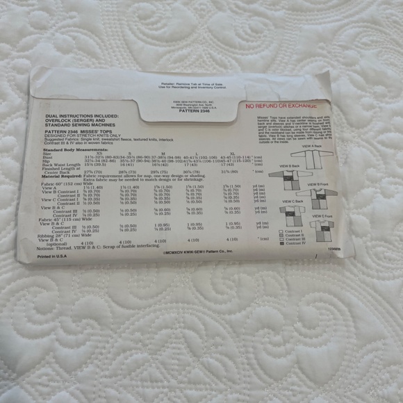 Kwik Sew 2346 Sewing Pattern 1994 Tops--Sizes XS S M L XL - Picture 2 of 2